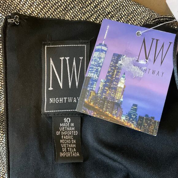 Silver Metallic Sleeveless Midi Sheath Cocktail Dress Size 10 Nightway Cowl Neck - Picture 10 of 13